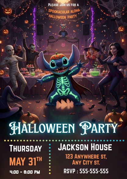 Editable Stitch Halloween Invitation - CreativeRino