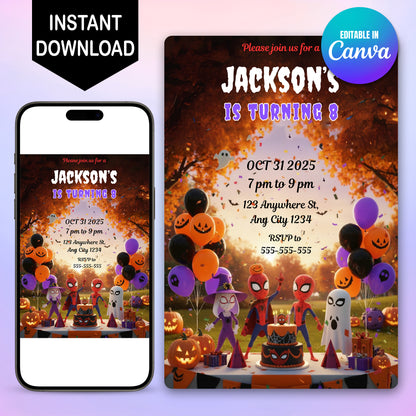 Spidey and His Amazing Friends Halloween Birthday Invitation - CreativeRino