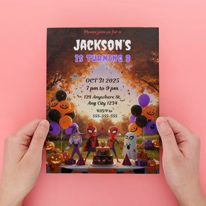 Spidey and His Amazing Friends Halloween Birthday Invitation - CreativeRino
