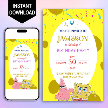 SpongeBob Birthday Invitation Template - CreativeRino