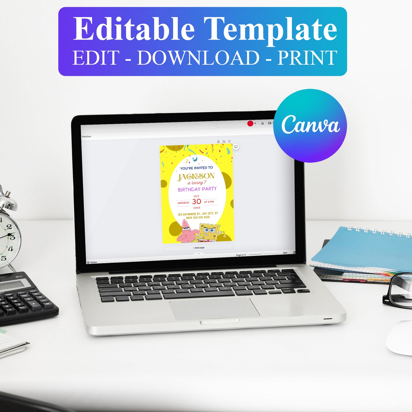 SpongeBob Birthday Invitation Template - CreativeRino