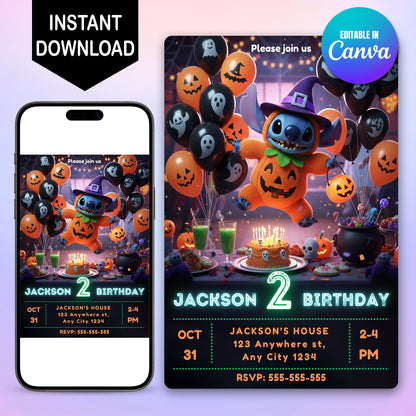 Lilo & Stitch Halloween Birthday Invitation - CreativeRino