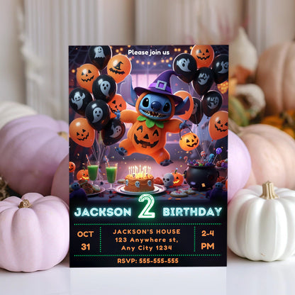 Lilo & Stitch Halloween Birthday Invitation - CreativeRino