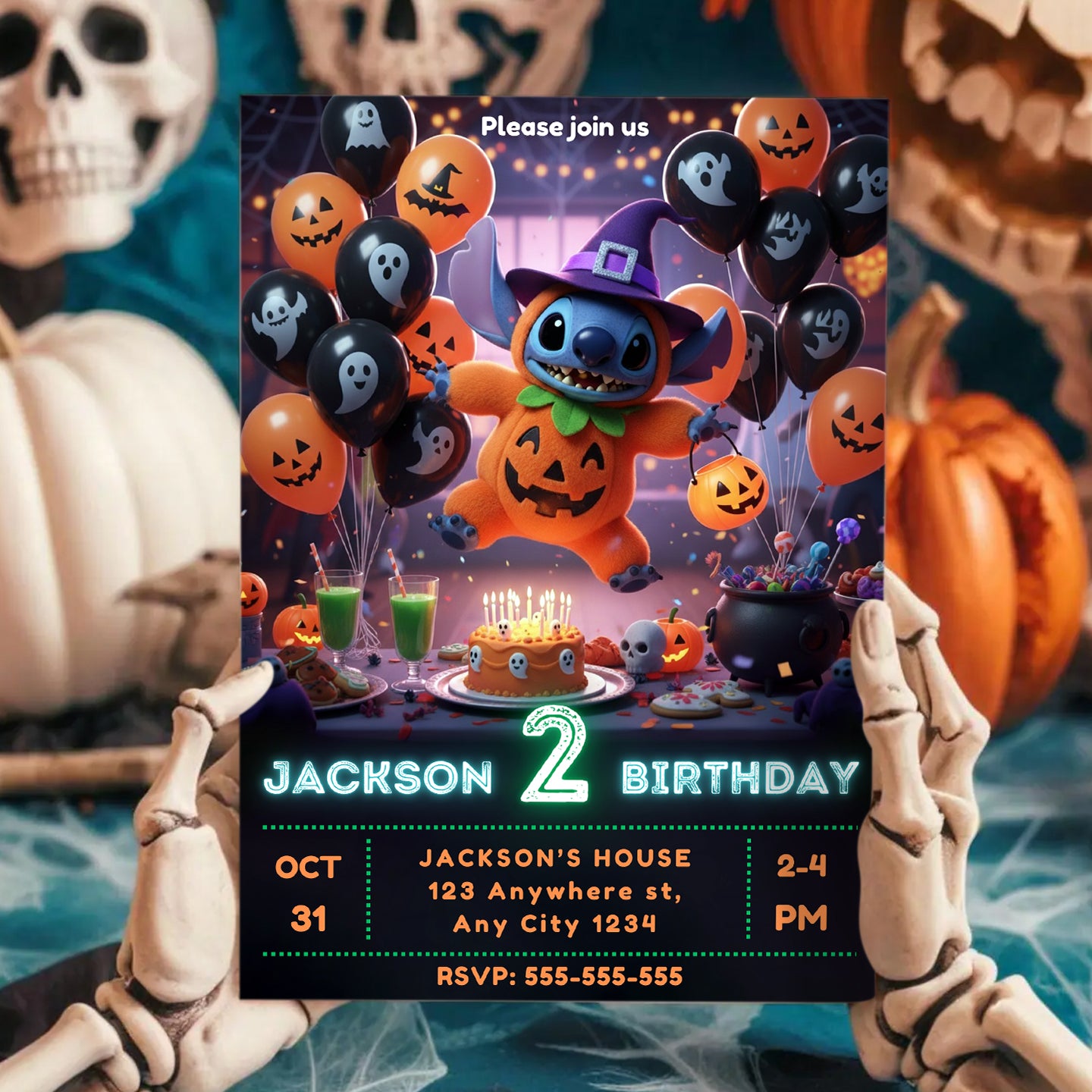 Lilo & Stitch Halloween Birthday Invitation - CreativeRino