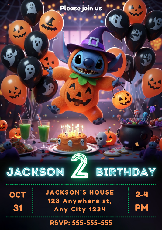 Lilo & Stitch Halloween Birthday Invitation - CreativeRino