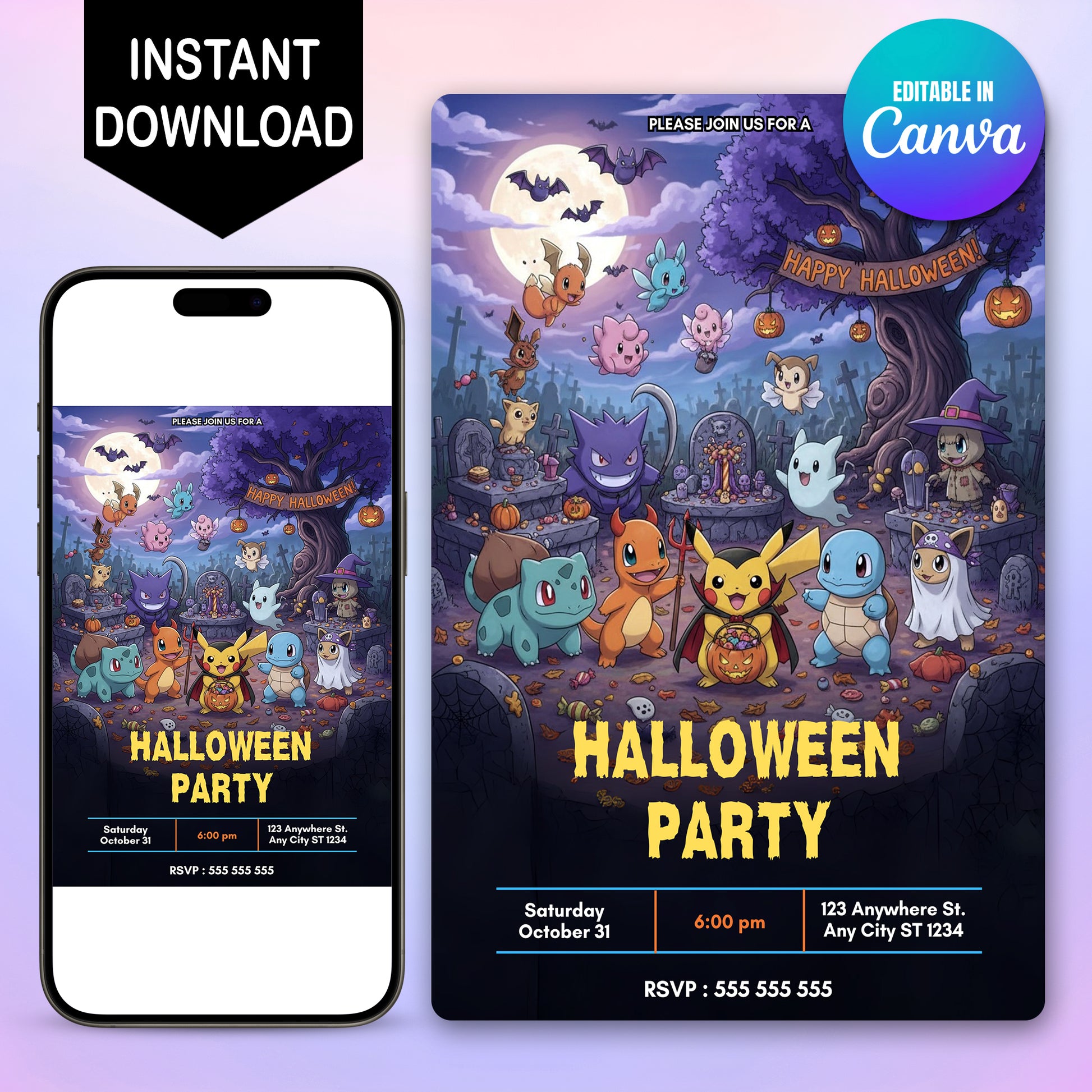 Editable Pokemon and Friends Halloween Party Invitation - CreativeRino