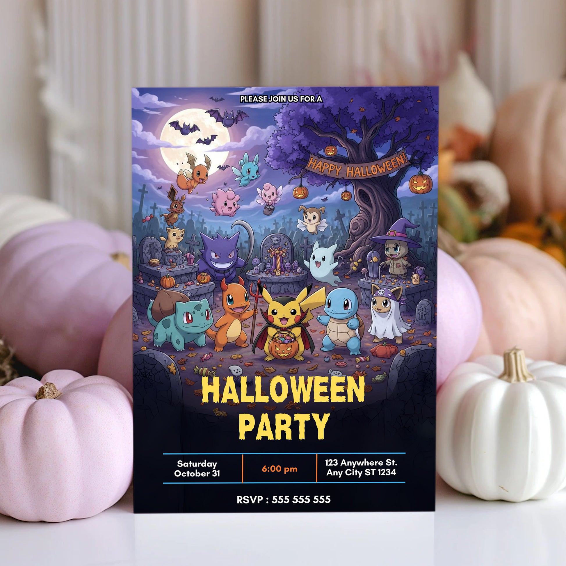 Editable Pokemon and Friends Halloween Party Invitation - CreativeRino