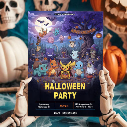 Editable Pokemon and Friends Halloween Party Invitation - CreativeRino