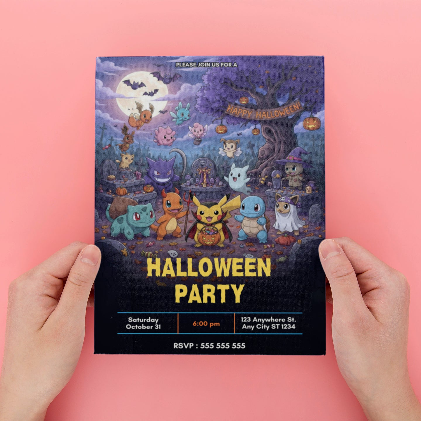 Editable Pokemon and Friends Halloween Party Invitation - CreativeRino
