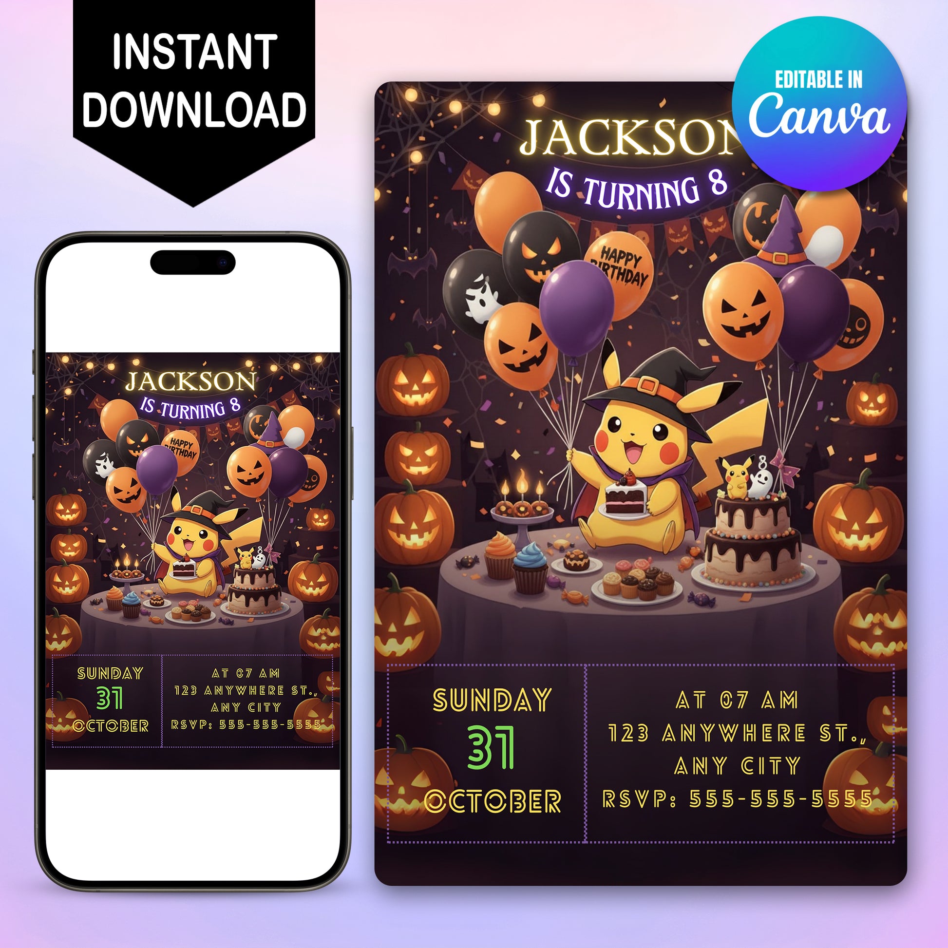 Pokemon Pikachu Halloween Birthday Invitation - CreativeRino