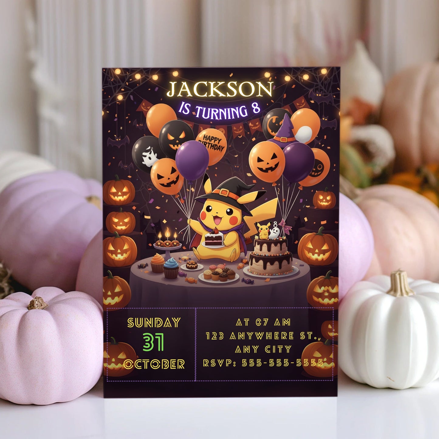 Pokemon Pikachu Halloween Birthday Invitation - CreativeRino