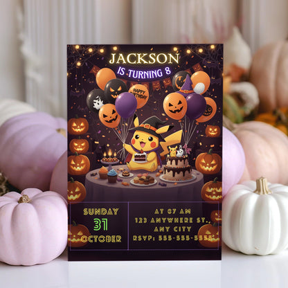 Pokemon Pikachu Halloween Birthday Invitation - CreativeRino