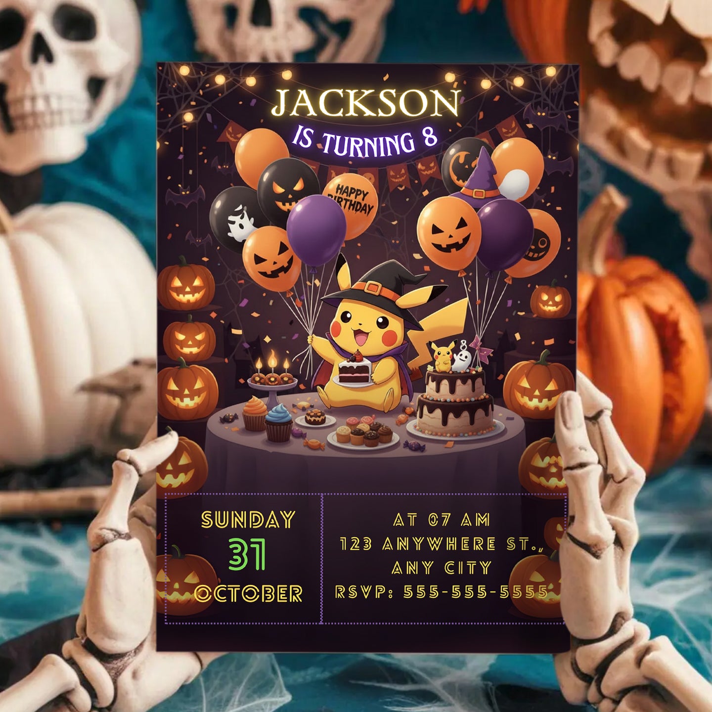 Pokemon Pikachu Halloween Birthday Invitation - CreativeRino