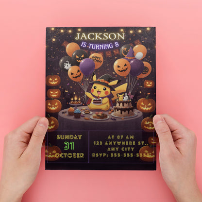 Pokemon Pikachu Halloween Birthday Invitation - CreativeRino