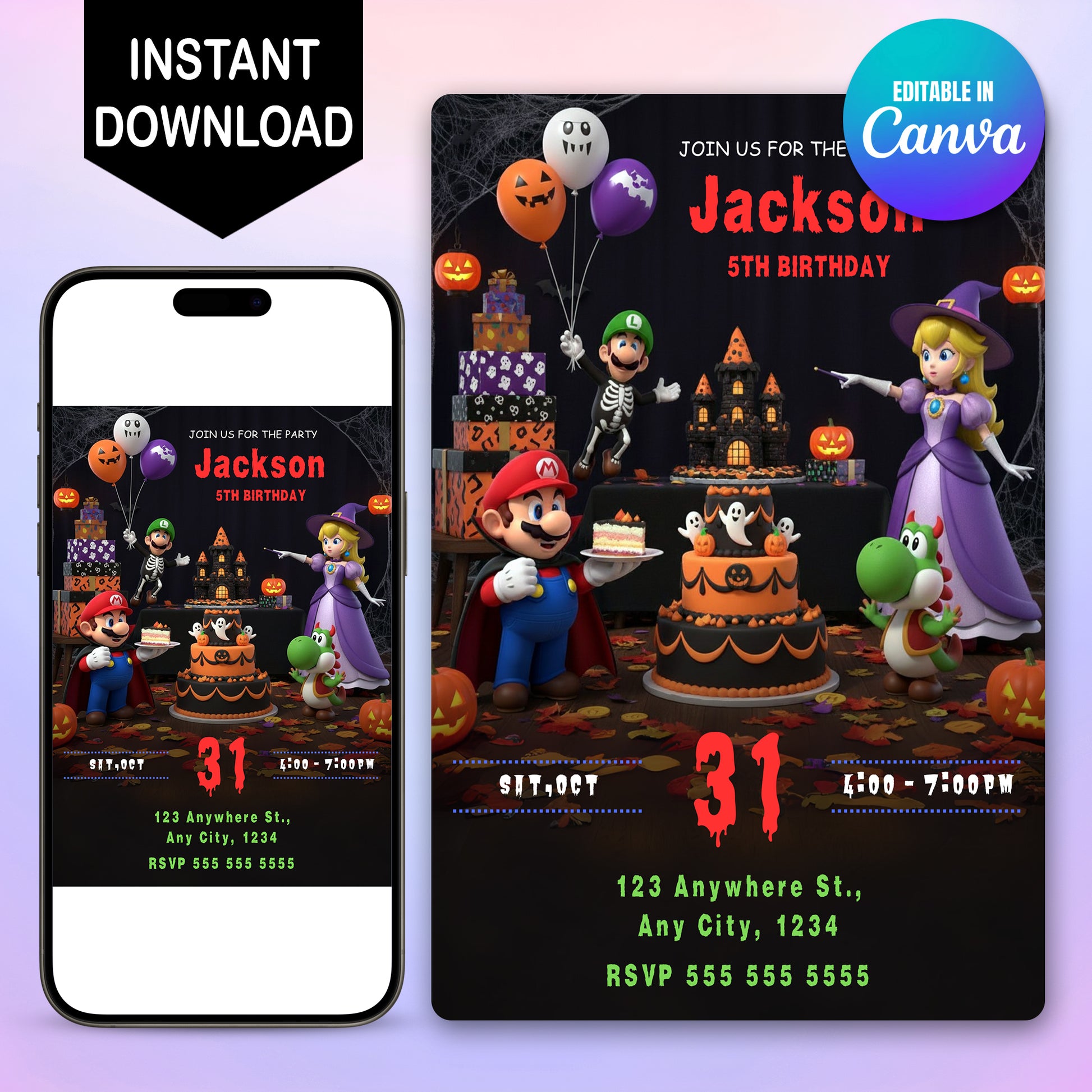 Mario Bros Halloween Birthday Invitation - CreativeRino