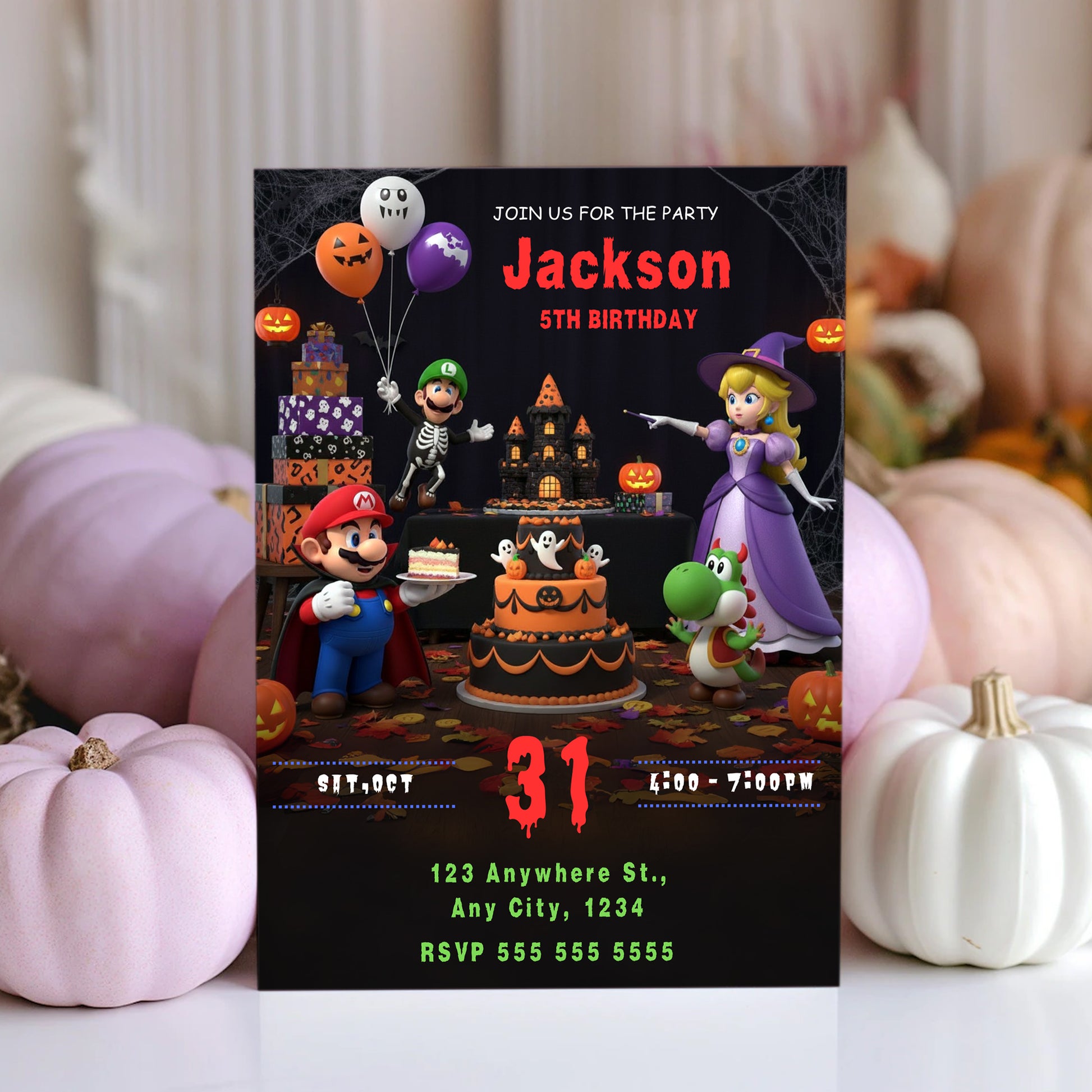 Mario Bros Halloween Birthday Invitation - CreativeRino