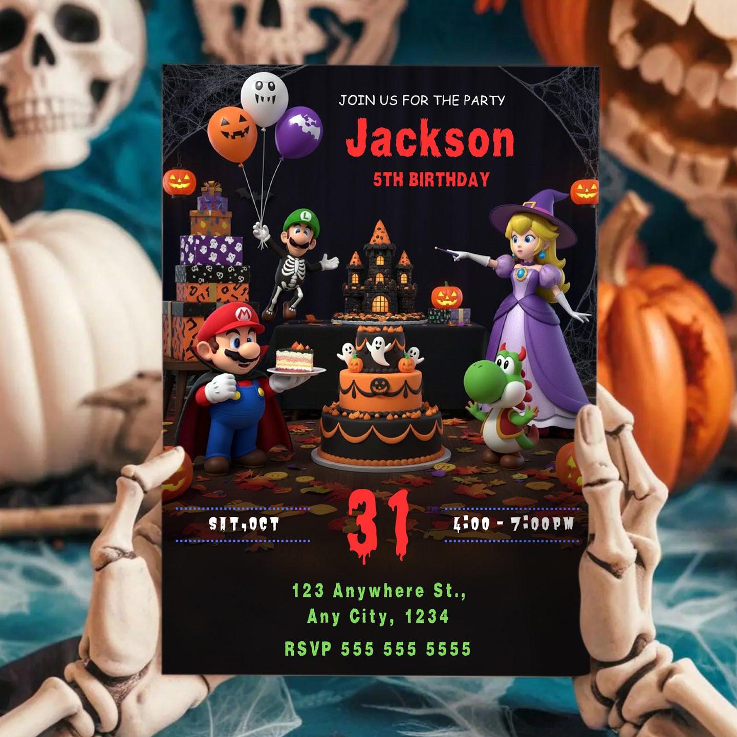 Mario Bros Halloween Birthday Invitation - CreativeRino
