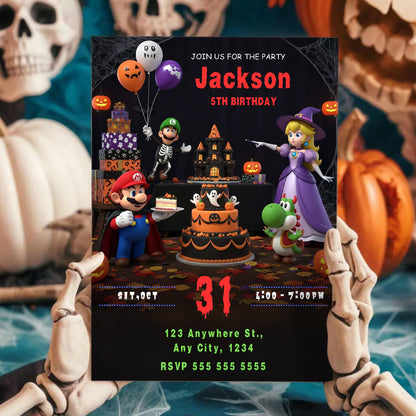 Mario Bros Halloween Birthday Invitation - CreativeRino