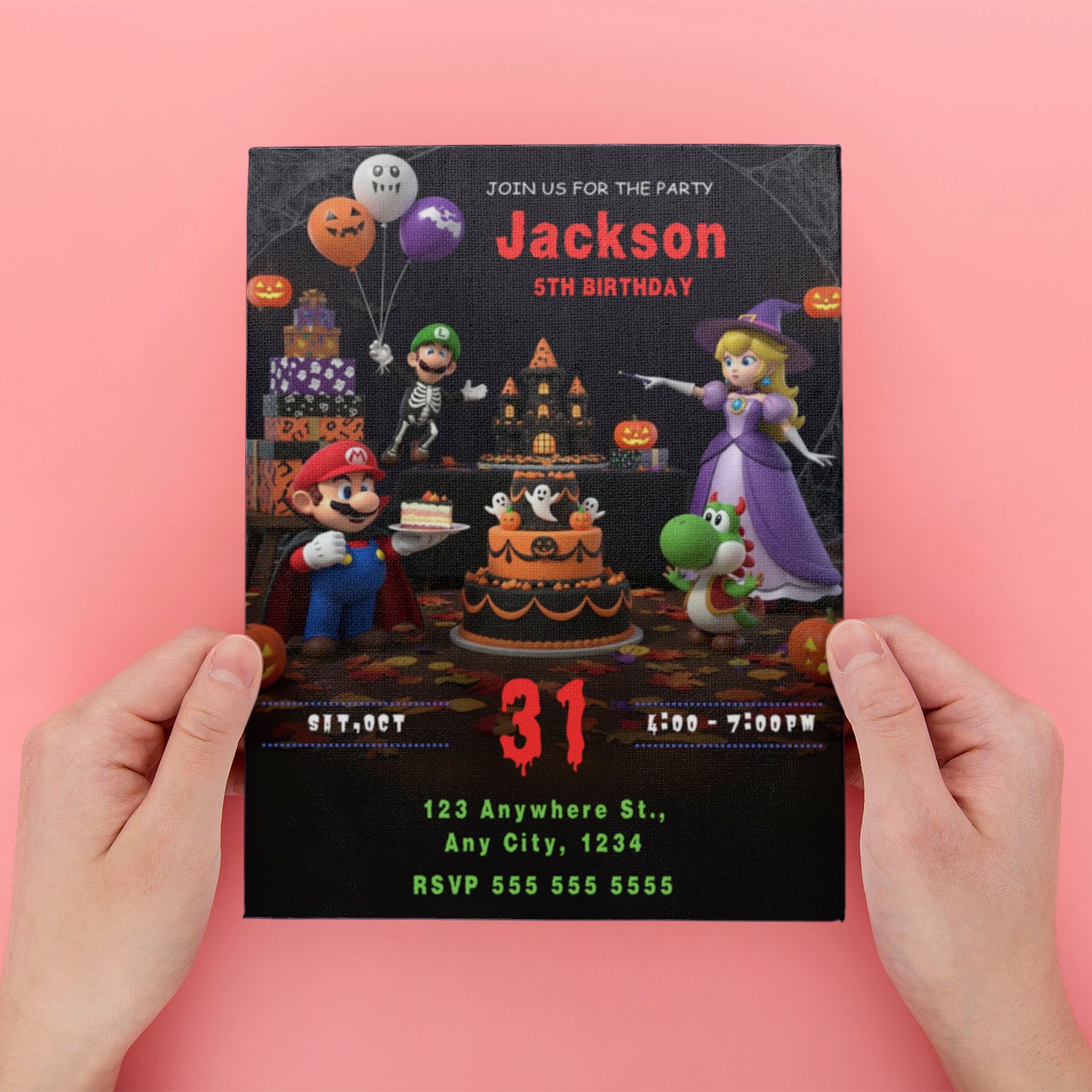 Mario Bros Halloween Birthday Invitation - CreativeRino
