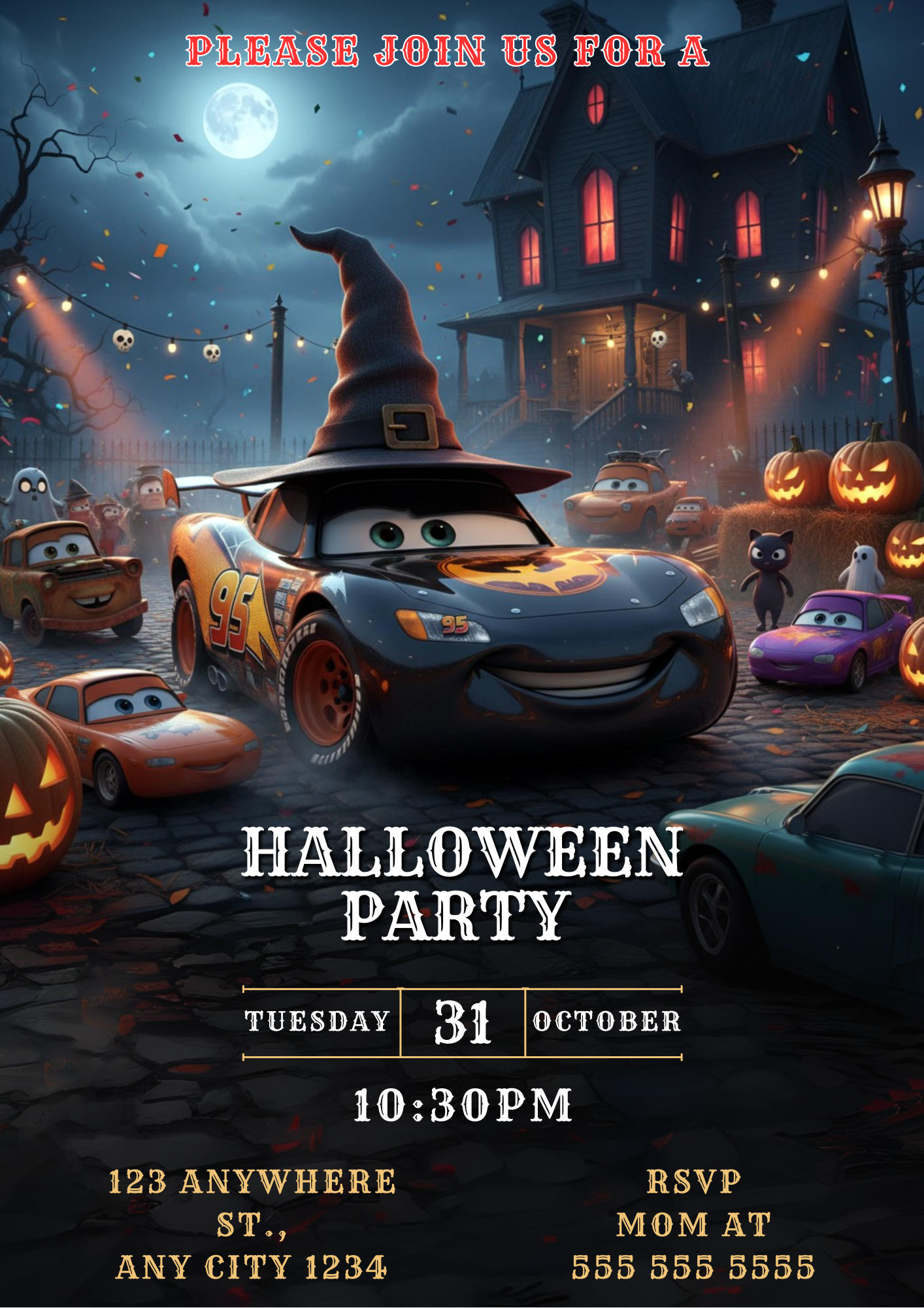 Lightning McQueen Halloween Invitation - CreativeRino