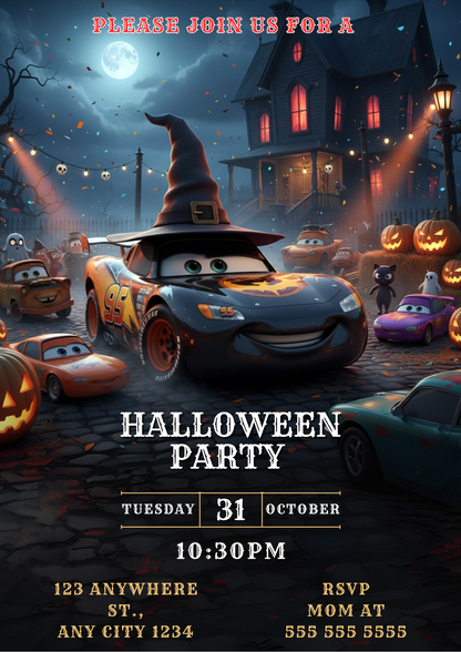 Lightning McQueen Halloween Invitation - CreativeRino