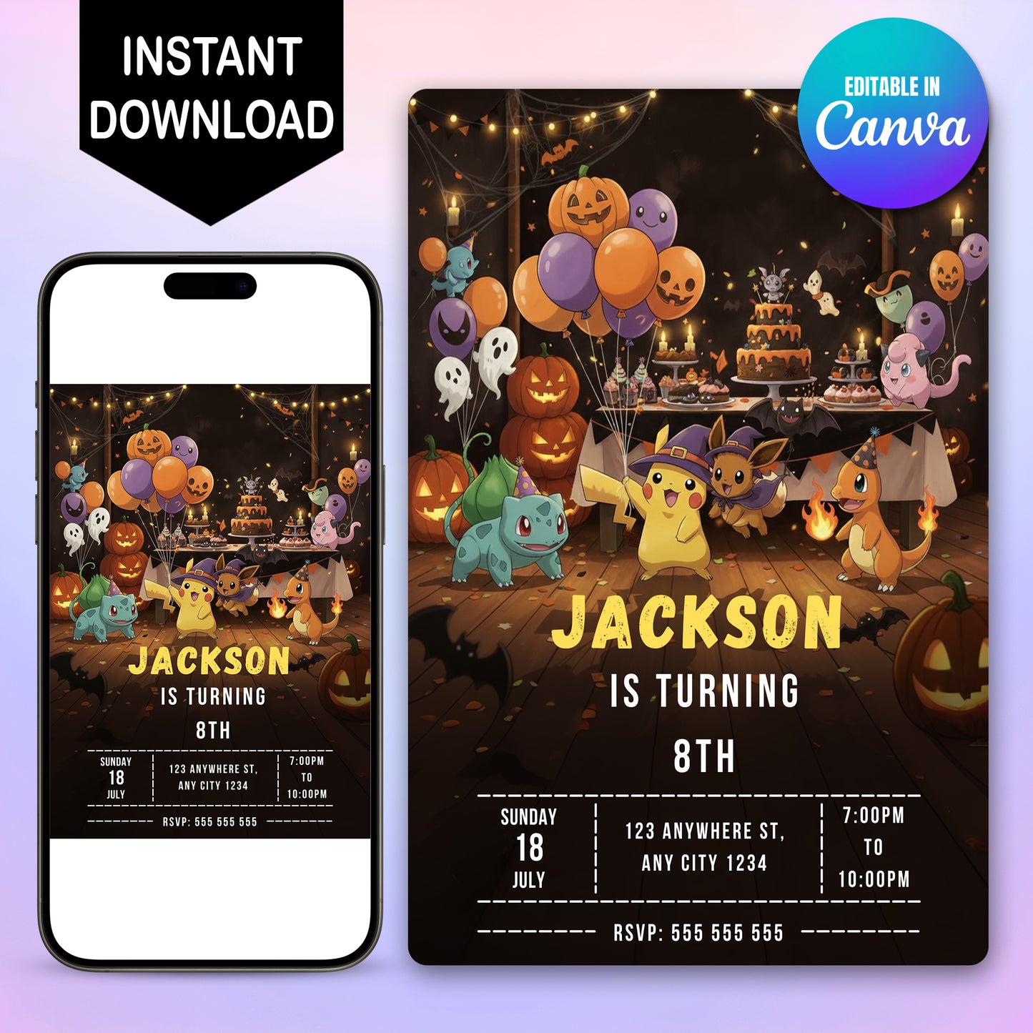 Pokemon Halloween Birthday Party Invitation - CreativeRino