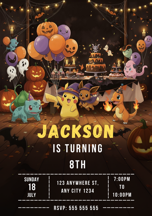 Pokemon Halloween Birthday Party Invitation - CreativeRino