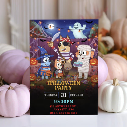 Bluey and Bingo Family Halloween Party Invitation - CreativeRino