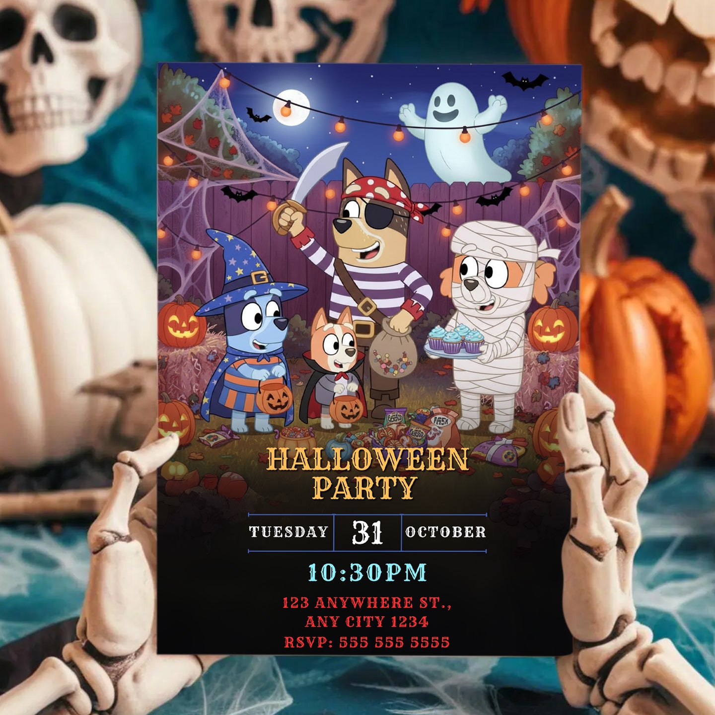 Bluey and Bingo Family Halloween Party Invitation - CreativeRino