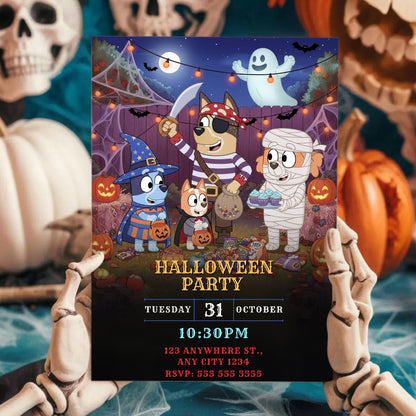 Bluey and Bingo Family Halloween Party Invitation - CreativeRino