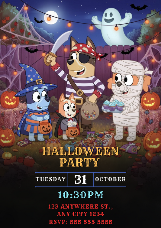 Bluey and Bingo Family Halloween Party Invitation - CreativeRino
