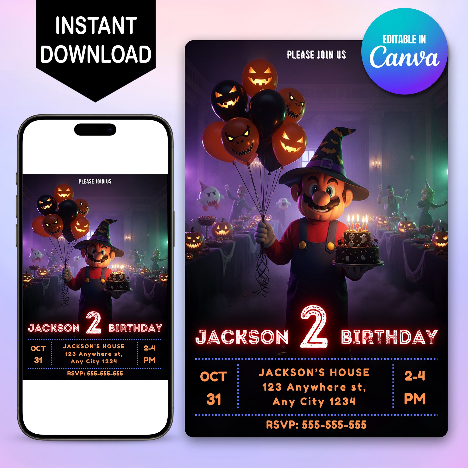 Super Mario Halloween Birthday Invitation - CreativeRino