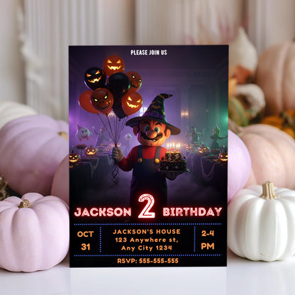 Super Mario Halloween Birthday Invitation - CreativeRino