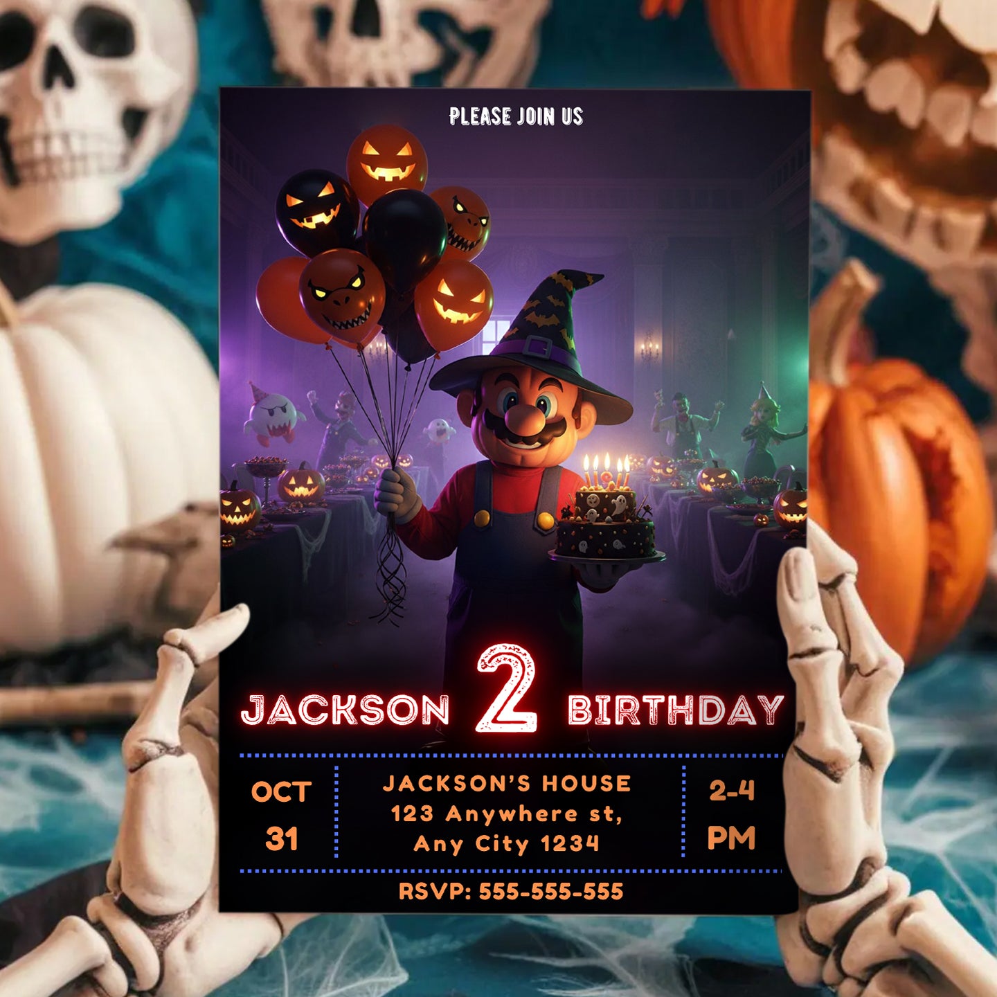 Super Mario Halloween Birthday Invitation - CreativeRino