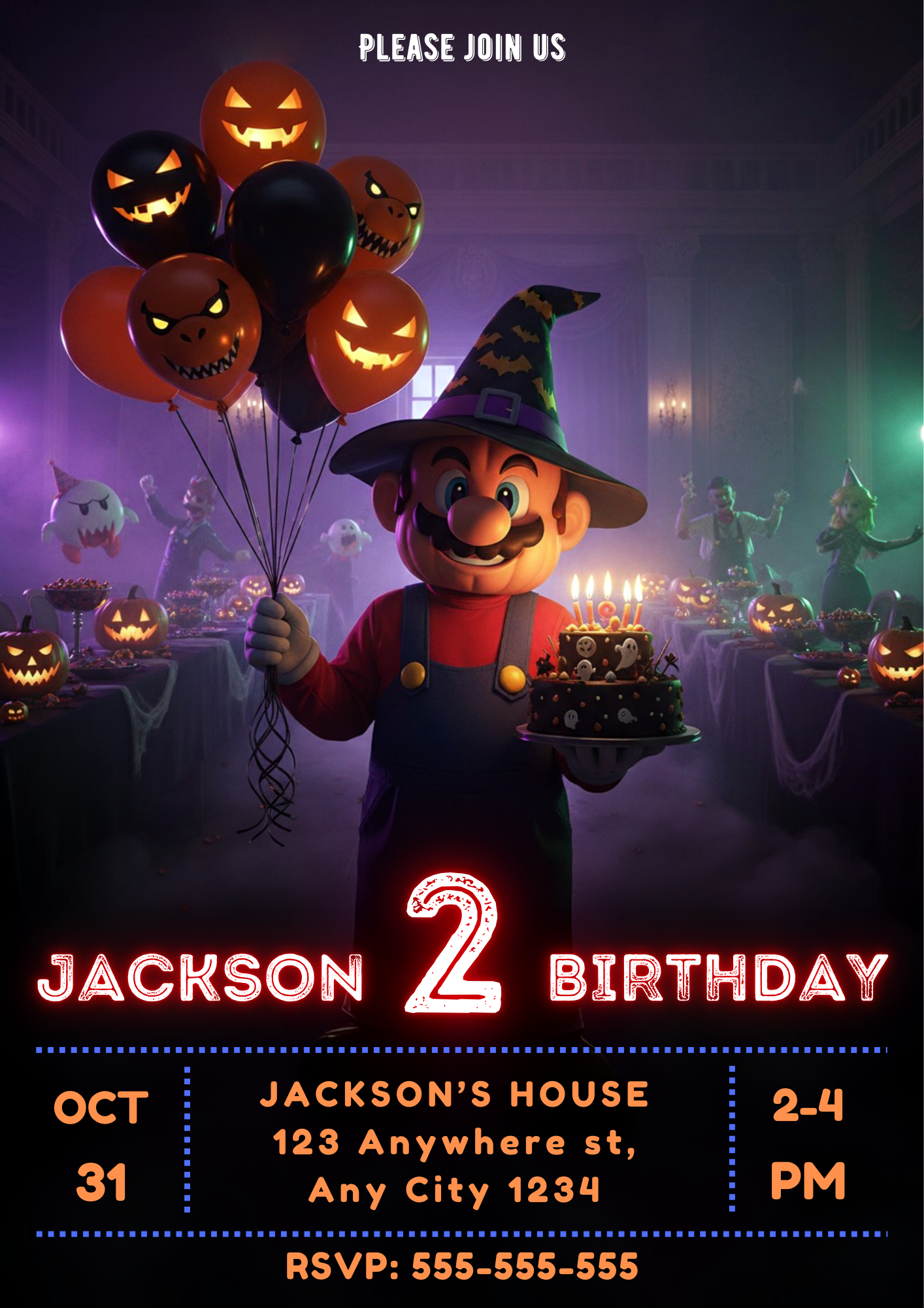 Super Mario Halloween Birthday Invitation - CreativeRino