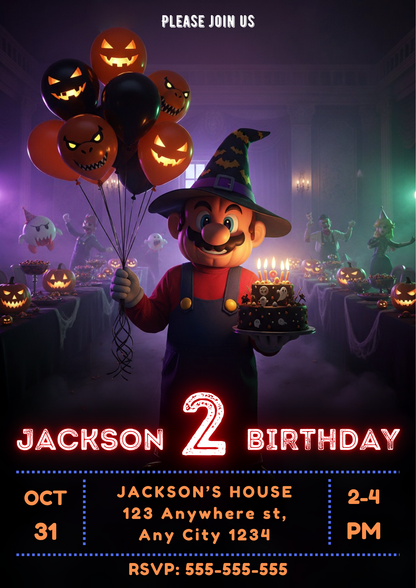 Super Mario Halloween Birthday Invitation - CreativeRino