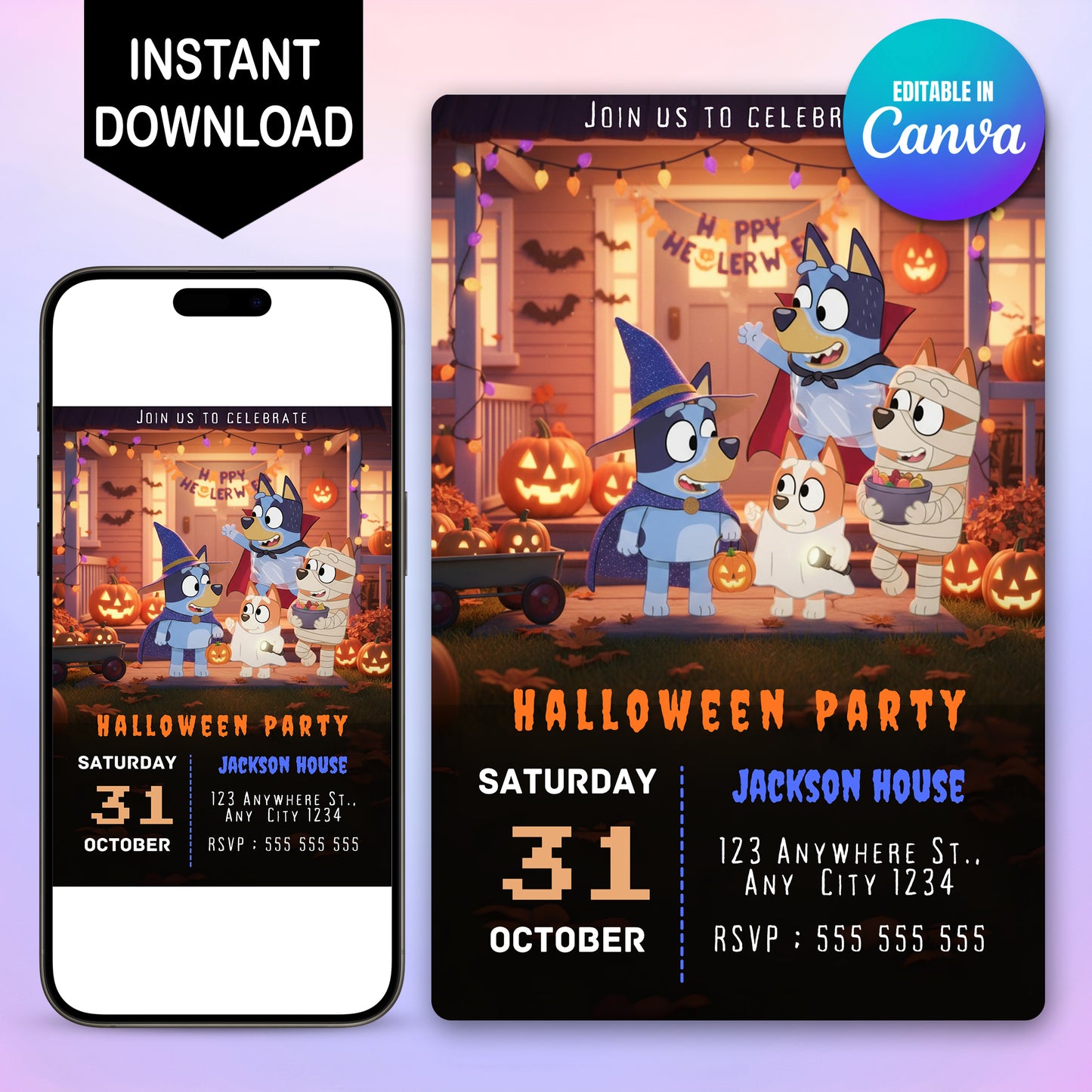 Bluey and Bingo Halloween Party Invitation - CreativeRino