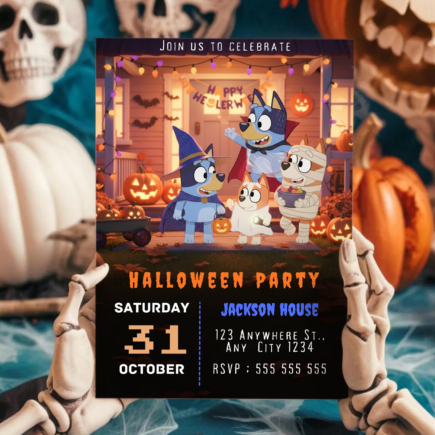 Bluey and Bingo Halloween Party Invitation - CreativeRino