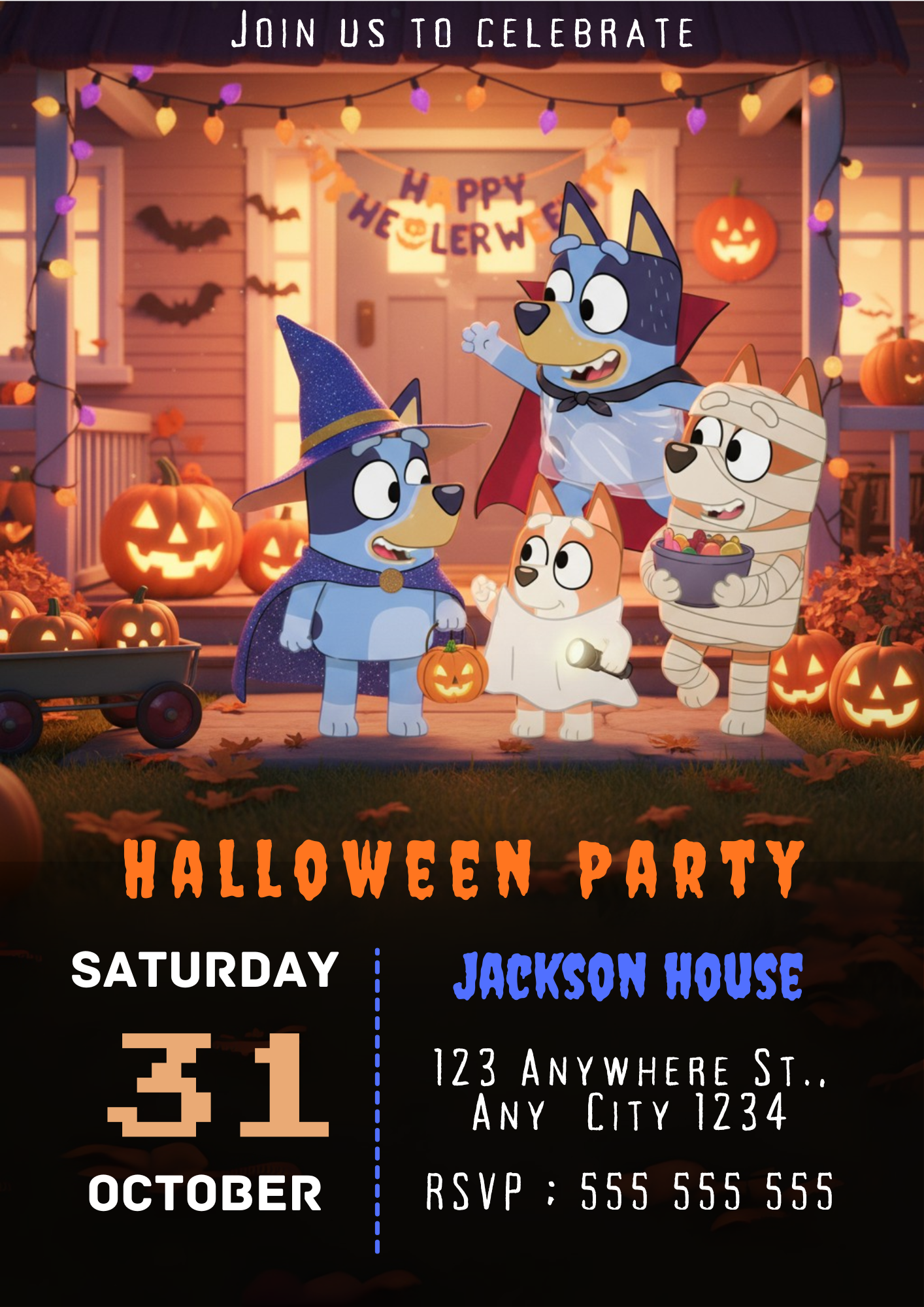 Bluey and Bingo Halloween Party Invitation - CreativeRino