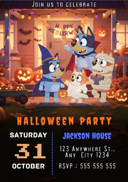Bluey and Bingo Halloween Party Invitation - CreativeRino