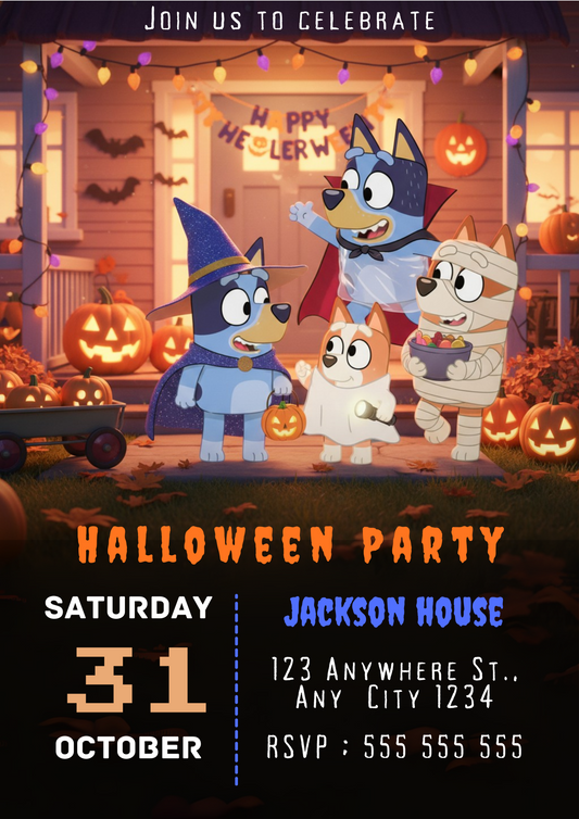 Bluey and Bingo Halloween Party Invitation - CreativeRino