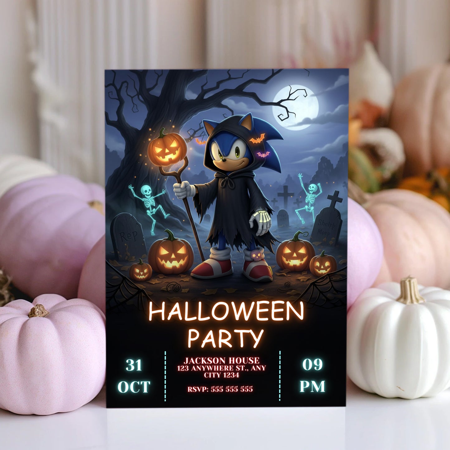 Editable Digital Sonic the Hedgehog Halloween Party Invite - CreativeRino