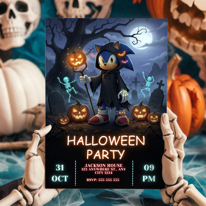 Editable Digital Sonic the Hedgehog Halloween Party Invite - CreativeRino