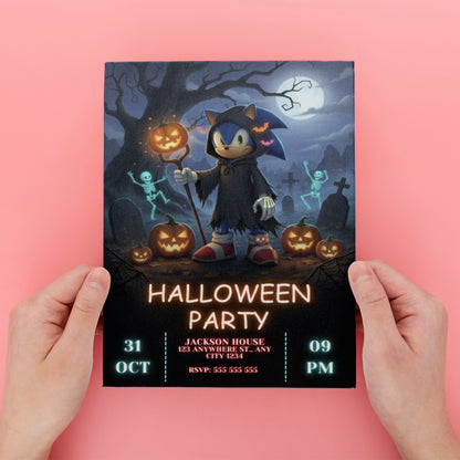 Editable Digital Sonic the Hedgehog Halloween Party Invite - CreativeRino