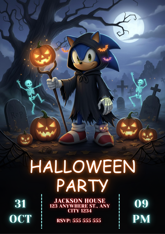 Editable Digital Sonic the Hedgehog Halloween Party Invite - CreativeRino