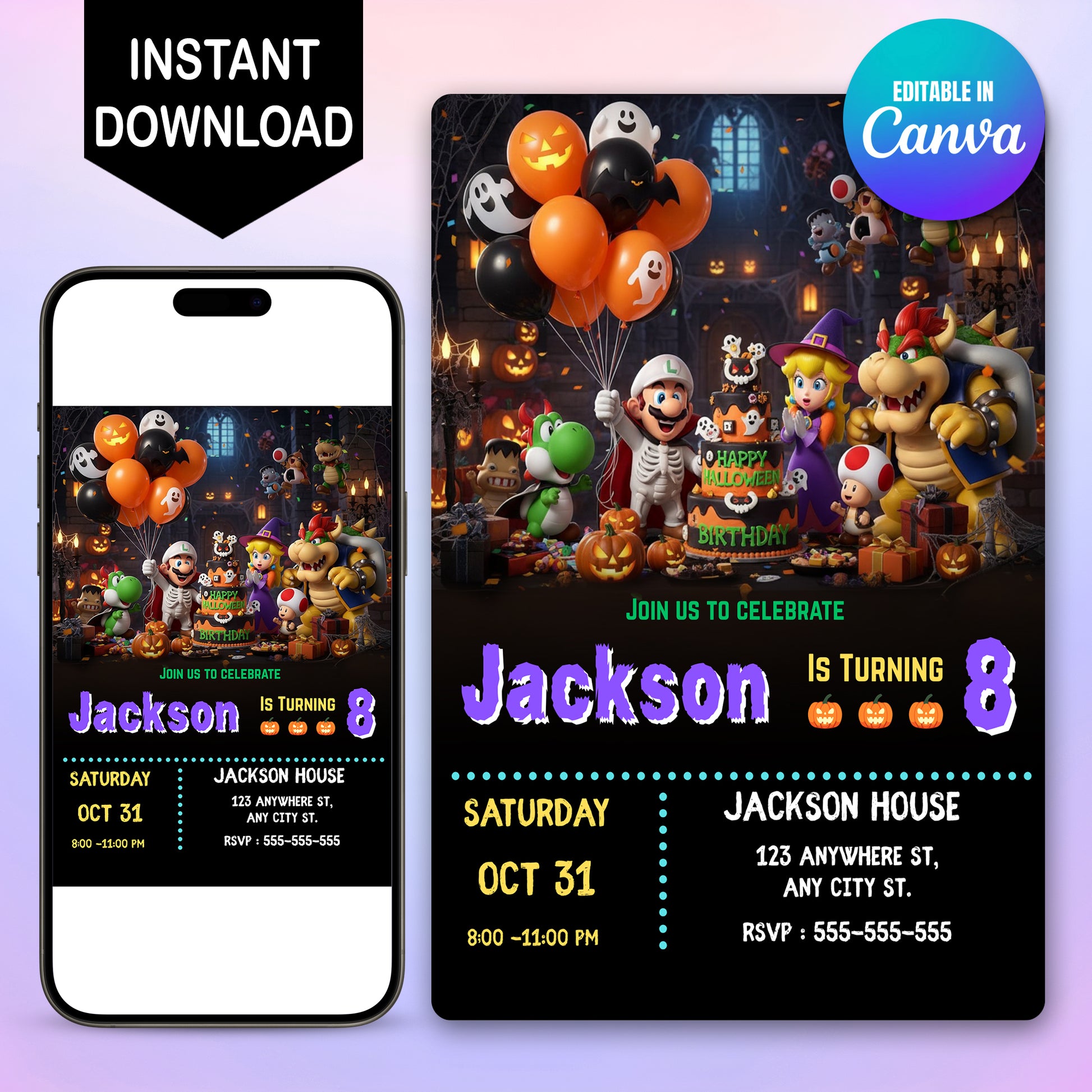 Editable Princess Peach Super Mario Bros Halloween Party Invite - CreativeRino