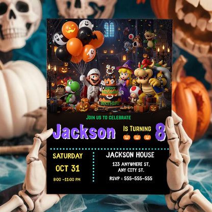 Editable Princess Peach Super Mario Bros Halloween Party Invite - CreativeRino