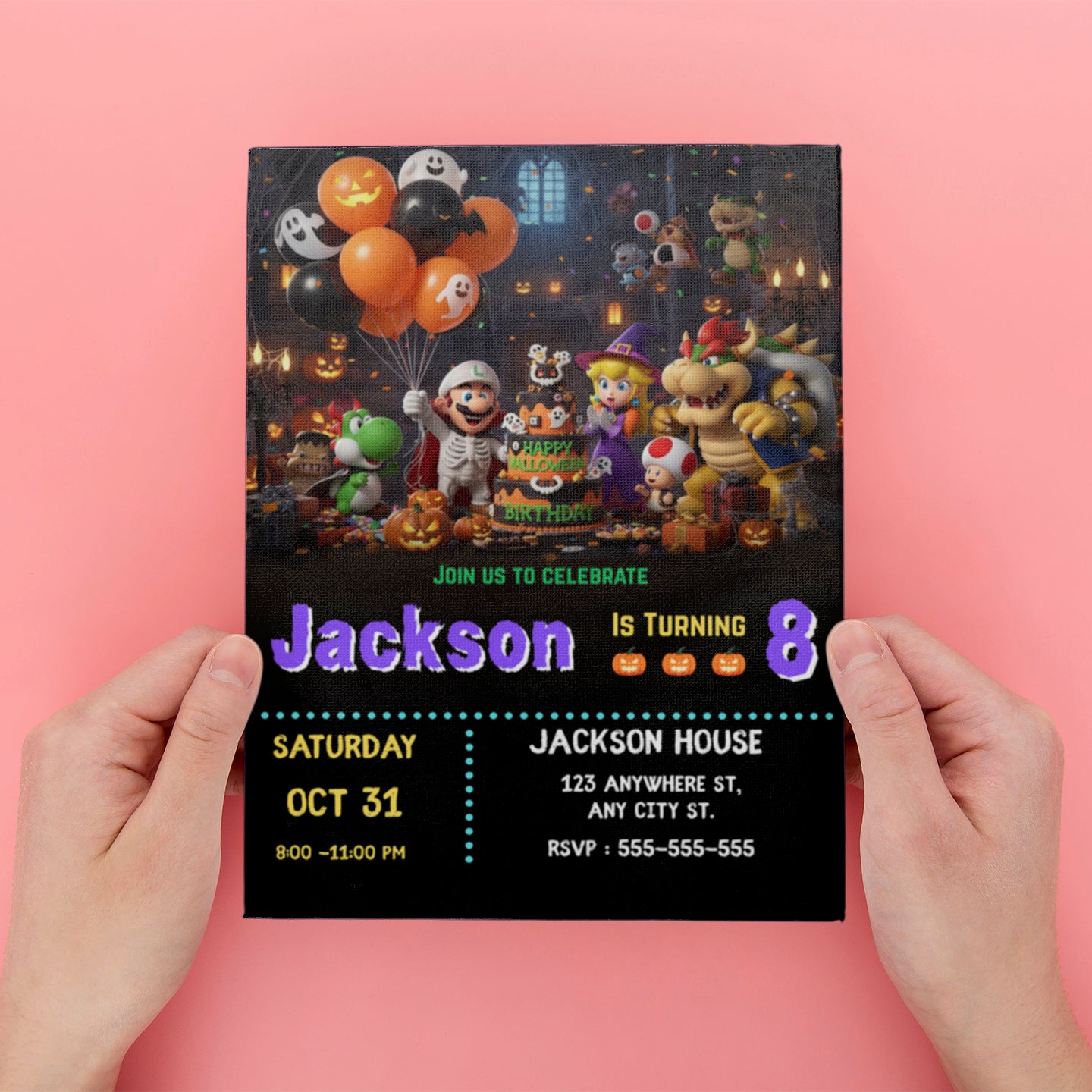 Editable Princess Peach Super Mario Bros Halloween Party Invite - CreativeRino