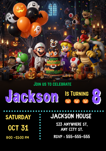 Editable Princess Peach Super Mario Bros Halloween Party Invite - CreativeRino
