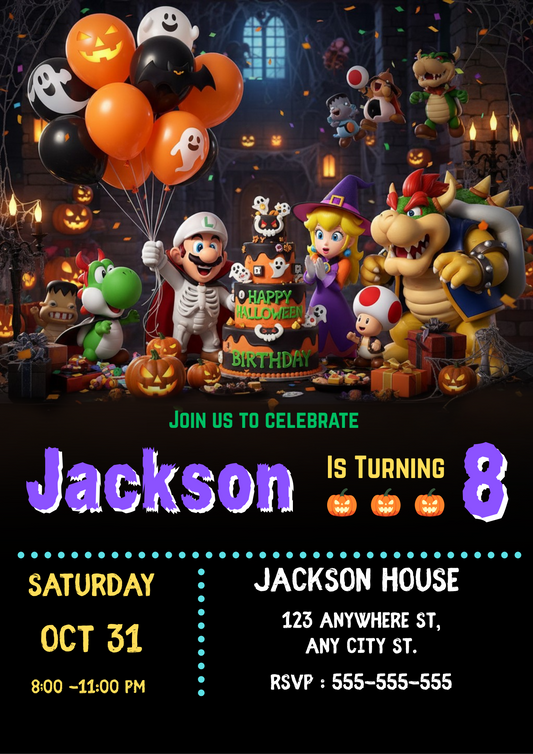 Editable Princess Peach Super Mario Bros Halloween Party Invite - CreativeRino